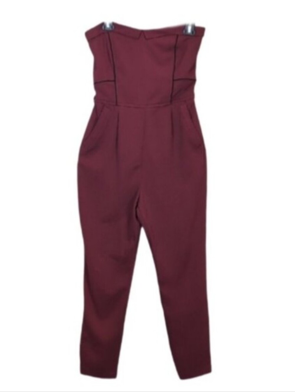 Dynamite Strapless Tailored Jumpsuit Sweetheart Neckline Tapered Burgundy Small